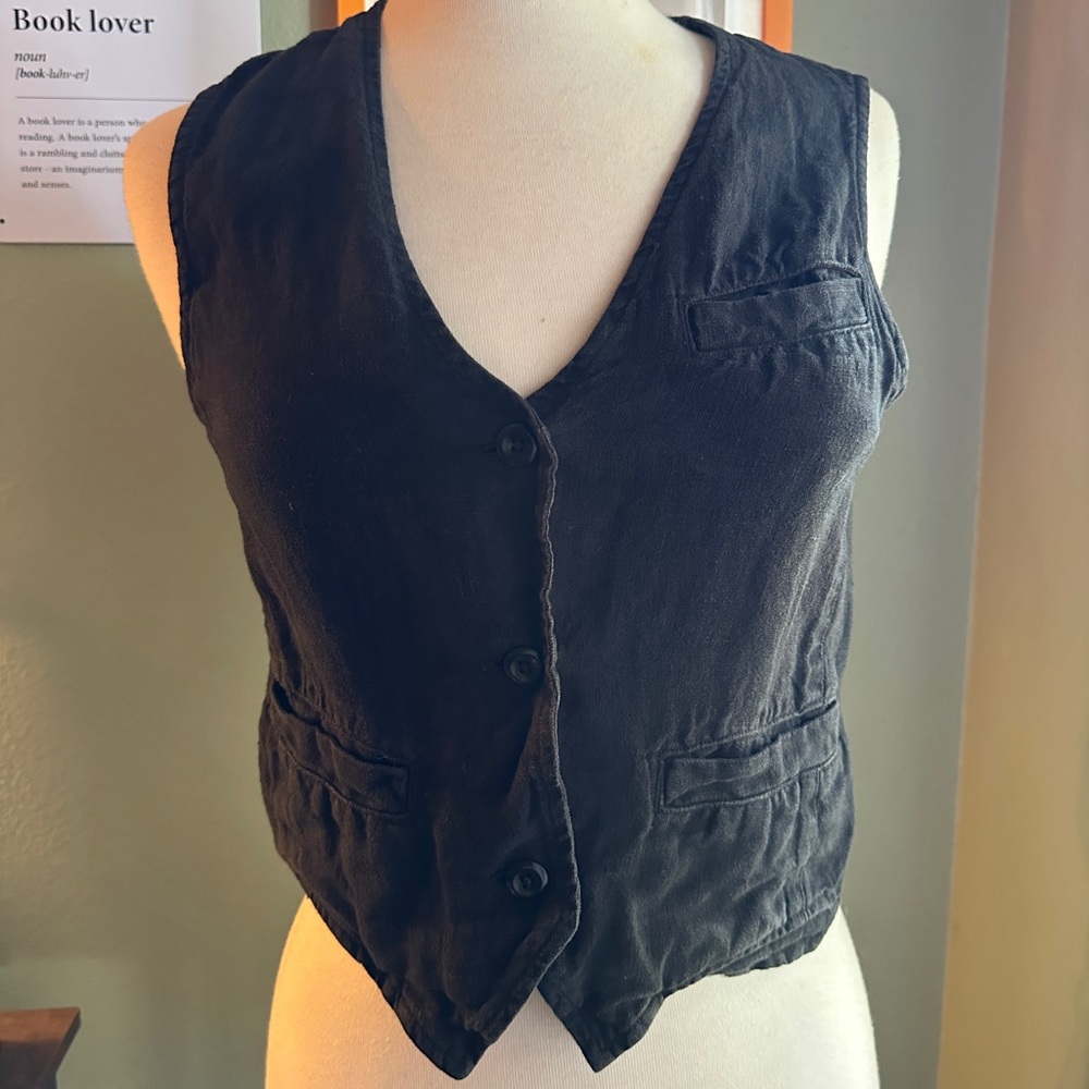 Mate the Label Black Linen Sleeveless Vest - Size S